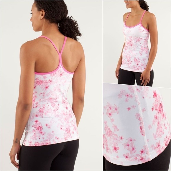 Lululemon Thin Straps Racerback Tank White Pink Floral 4 NWOT - Picture 1 of 13